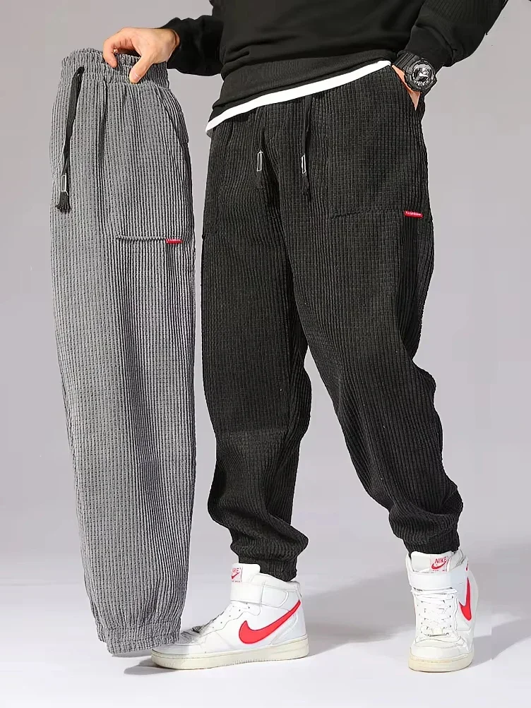 

Baggy Corduroy Sweatpants Men Solid Color Casual Autumn Winter Tech Fleece Sport Loose Joggers Harem Pants Male Long Trousers