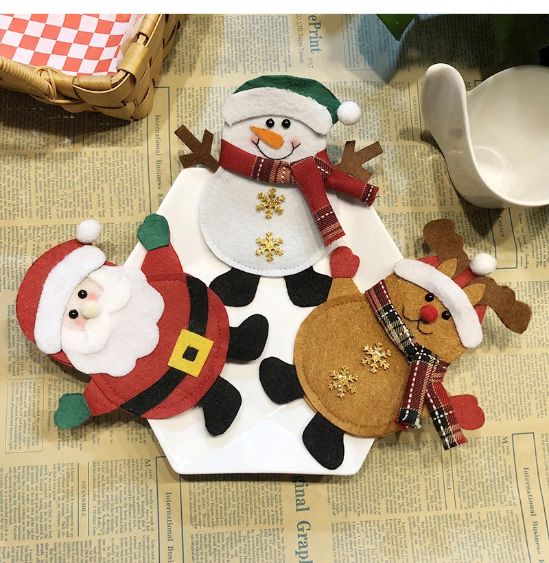 Christmas Knife Fork Cover Santa Claus Snowman Elk Tableware Holders Pocket New Year Xmas Table Decoration Accessories