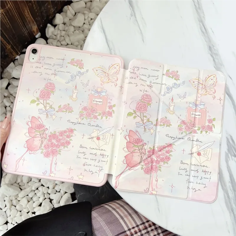 Butterfly Fashion Floral Pattern with Pencil Holder Tablet Case for iPad 10th Gen Air4/5 10.9in A16 A19 2025 2026 11 Girls Cover