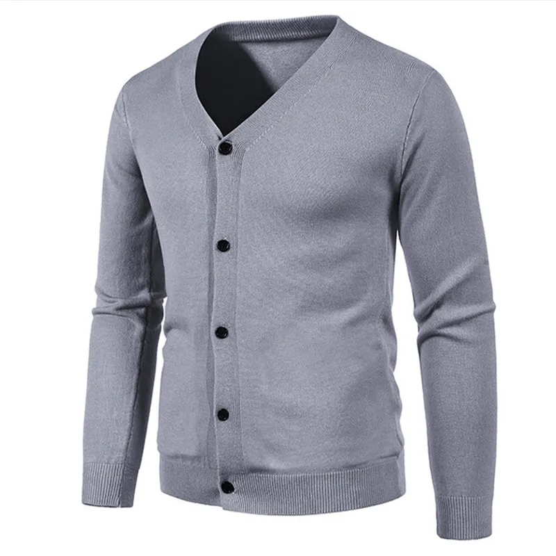 New Autumn Men's V Neck Sweatercoat Knitted Slim Fit Solid Color Casual Cardigan Men Long Sleeve Knitwear Korean Style Sweater