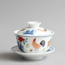 Jingdezhen-Chinese Teaset Archaistic Rooster GaiWan Ceramic Lid Bowl, Coffee Cup and Saucer Set, Tableware Teaware, Teacups