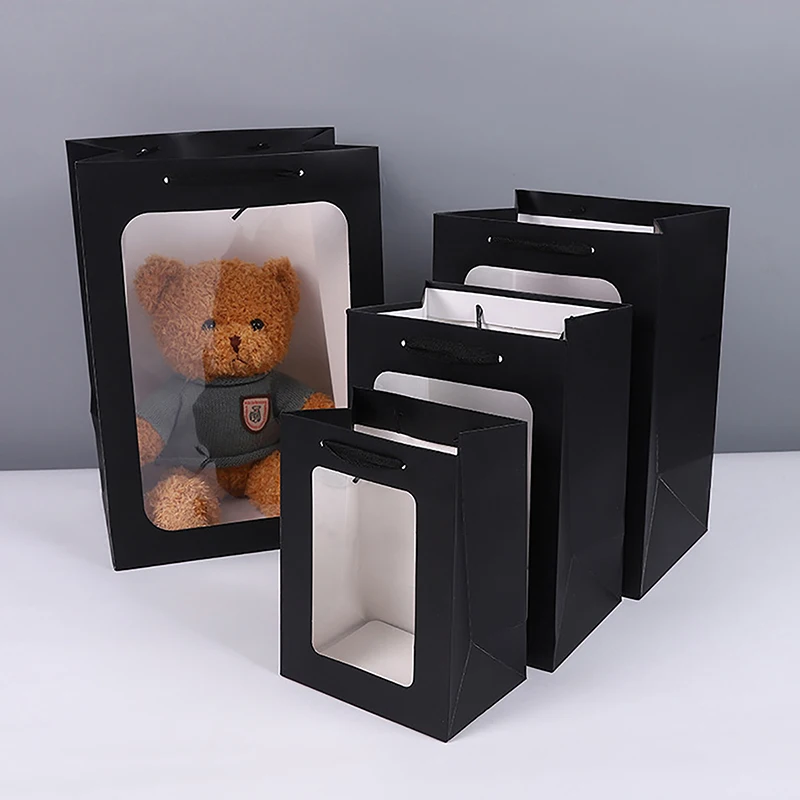 Portable Gift Bag Simple Open Window Gift Bag Cake Square Bottom Paper Bag Party Gift Packaging Decoration
