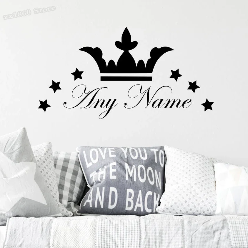 Personalized Name Crown Stars Wall Decal Boy Custom Name Wall Sticker Children Room Boys Bedroom Nursery Decor Vinyl Decal B848