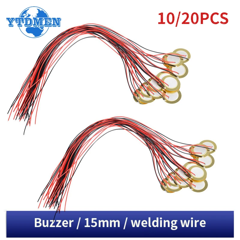 10/20PCS 15MM Piezo Ceramic Wafer Plate Buzzer Piezoelectric Element Sounder Sensor, with Wire Copper