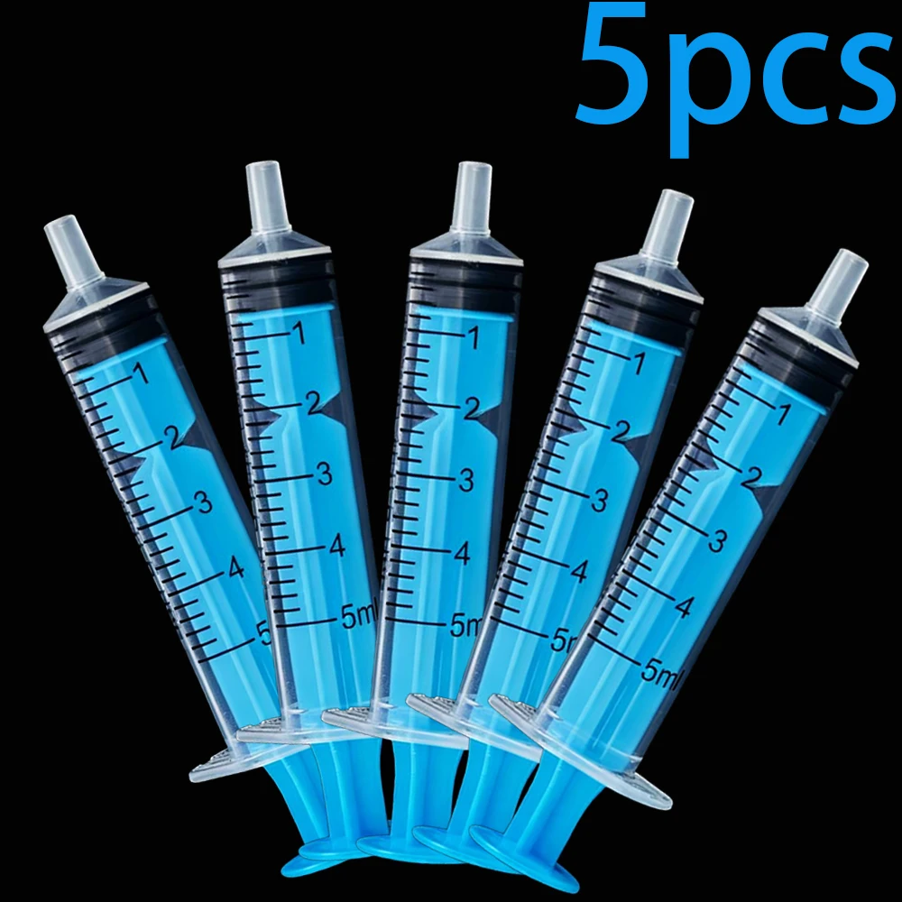 6 stuks gekleurde spuiten van 5 ml, gebruikt voor het doseren en meten van lijm, het voeren van huisdieren, het voeren van vogels, het bijvullen van inktpennen, enz., in geel, blauw, paars, groen,