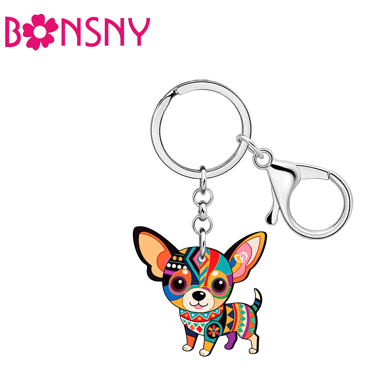 BONSNY акриловый красочный брелок для ключей чихуахуа с героями мультфильмов, собаки, домашние животные, ювелирные изделия для женщин, рюкзак для девочек, сумка, кошелек, автомобильные подвески