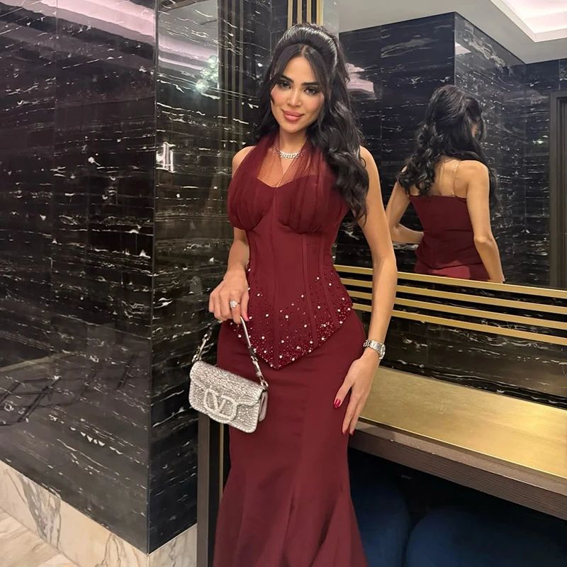 Sukienki wieczorowe Thinyfull 2026 w stylu syreny, na studniówkę, z Arabii Saudyjskiej, z dekoltem typu halter, zdobione koralikami, sukienki na przyjęcia, formalne sukienki koktajlowe, suknie na studniówkę, szyte na miarę.