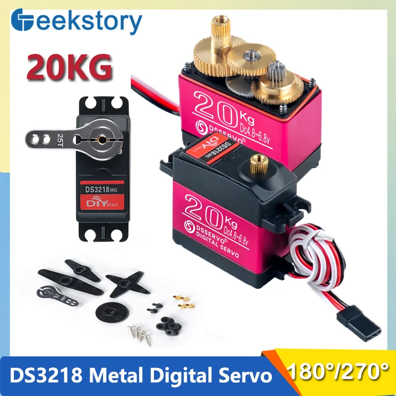 20KG Digital DS3218 Servo 180°/270° Motor High Torque Metal Gear Servo DIY Parts With 25T Robotic Arm For 1:8 1:10 1:12 RC Car