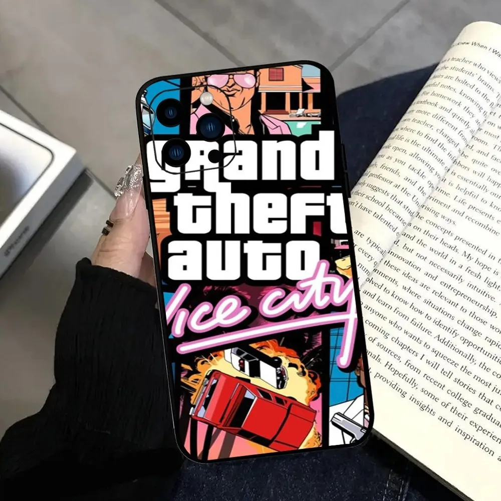 Grand Theft Auto Vice City Game  Phone Case  For iPhone 11 12 13 14 15 Pro Max Mini Plus XS XR X Black Silicone Soft Case