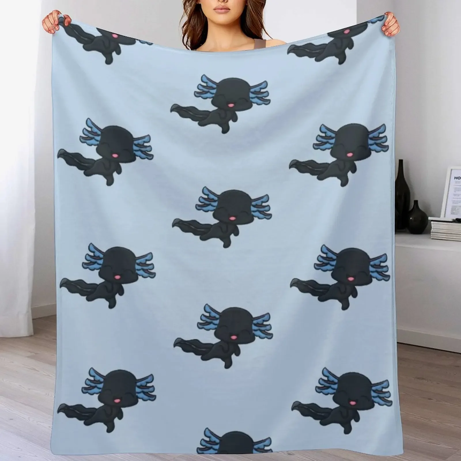 

Melanoid Axolotl Happy Throw Blanket Moving Bed Decorative Throw Custom Blankets