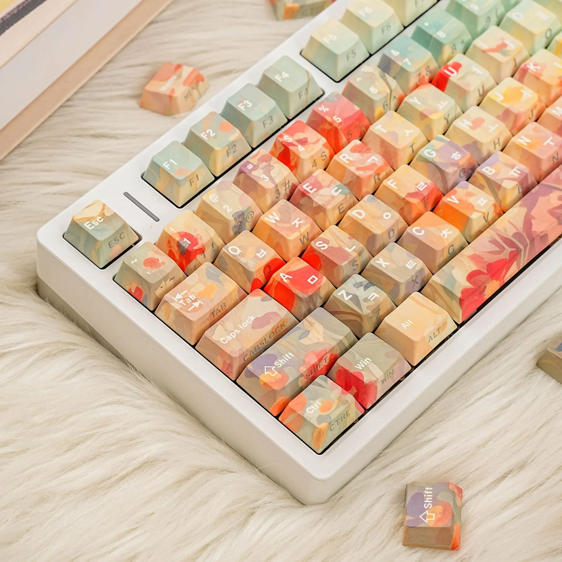 Mechanical Keyboard Flower Keycaps Russian Spanish French German Korean Arabic Japanese Cherry Profile PBT Side Printed Keycap