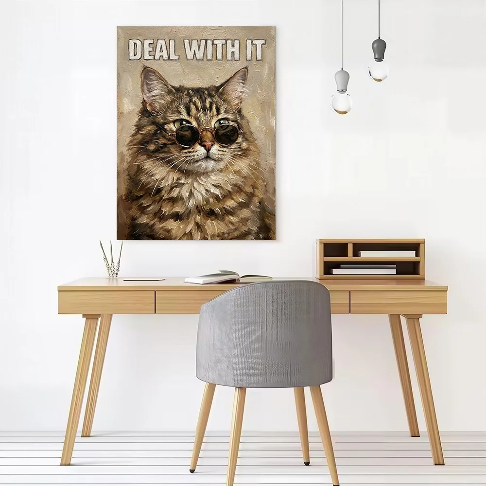 Deal With It Cat Painting Canvas Print Perfect Gift for Fans Lovers Personalized Wall Art Poster for Living Room Decorations