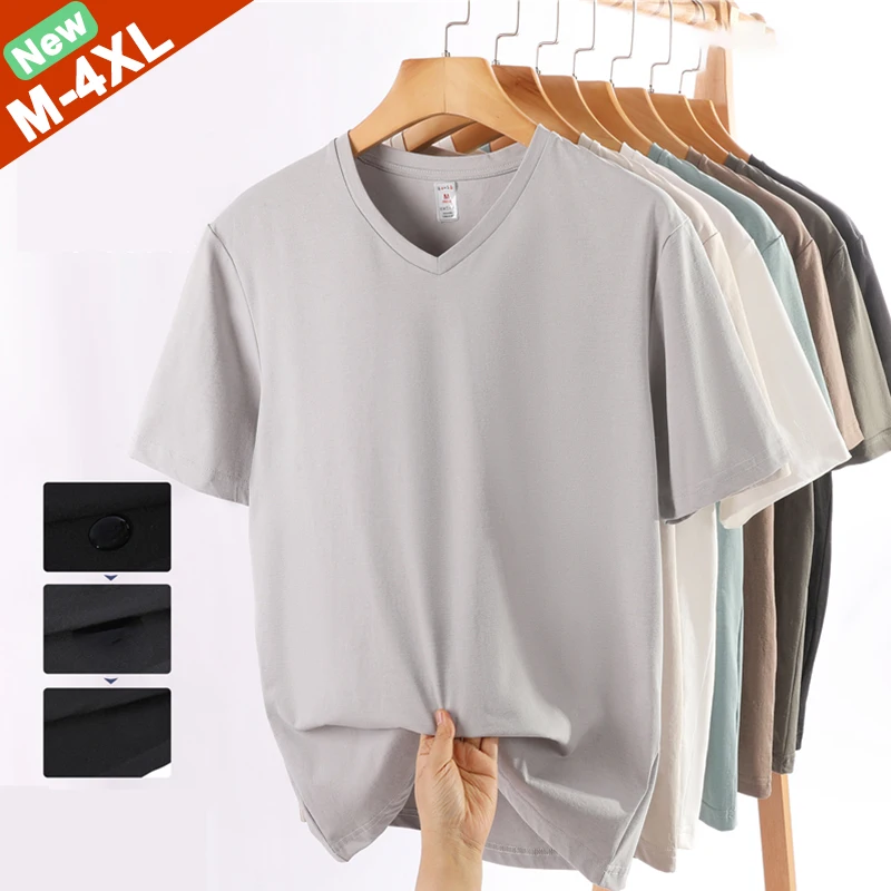 High Quality Summer V Neck Short Sleeve Tees For Men Women Boys Girls Basic Solid Plain Couple Loose Tops Plus Size Optional