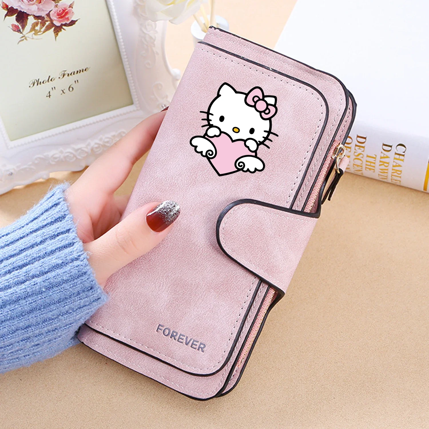 Cartera de Hello Kitty para mujer, billeteras de dibujos animados, tarjetero, monedero, bolso de Anime rosa, monedero de moda, billeteras de identificación, tarjetero femenino de regalo