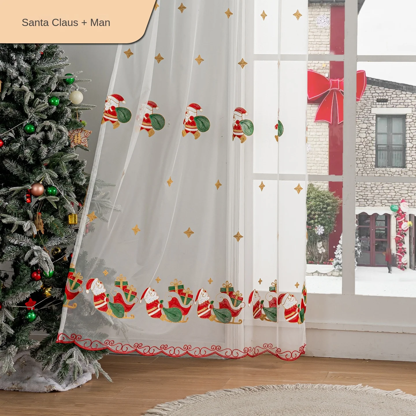 Christmas Curtains Father Christmas Print Large Size Curtains Living Room Bedroom Study Finished Decoration Curtain Home Decor
