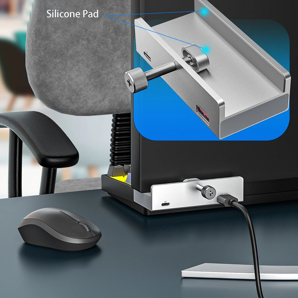 USB C HUB Docking Station Mount on Desk Computer 3.5mm AUX Type C Cable Micro SD Card Reader Disk Data Transfer Charge Dock