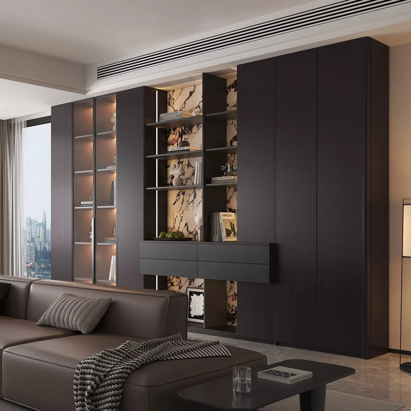 Solid wood arc anti-collision bookcase living room against the wall out of the trend sofa background cabinet