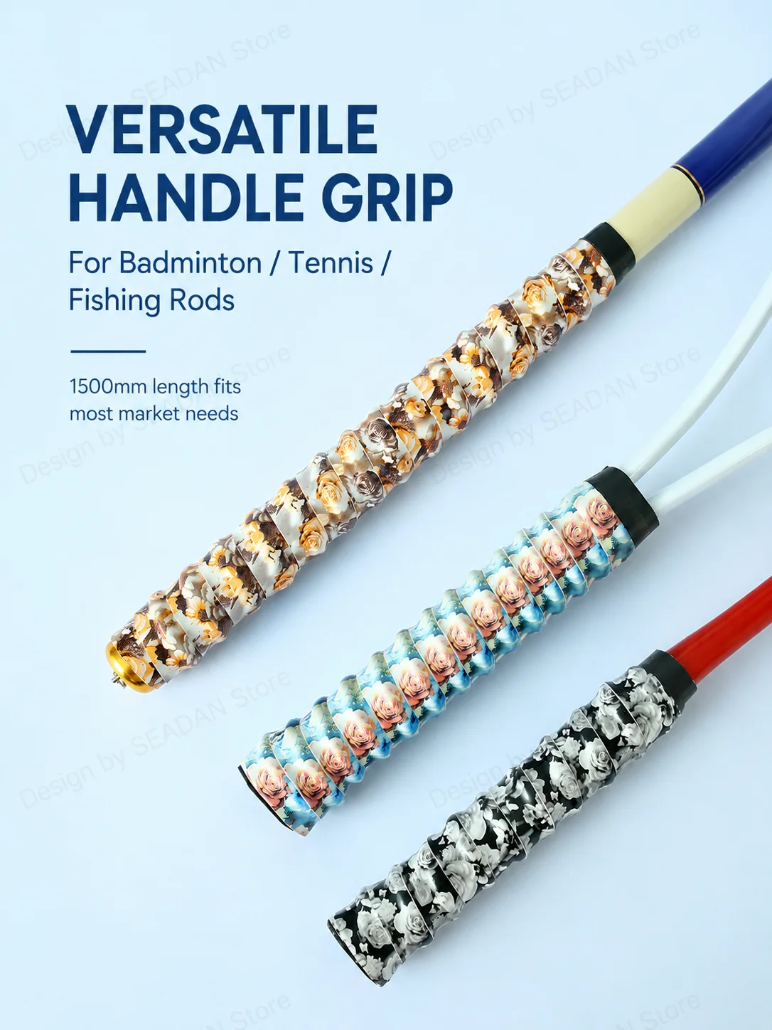 1.5m Floral Dragon Pattern Fishing Rod Grip Wrap PU Keel Absorbent Anti-slip Sweat Band for Fishing Rod Badminton Tennis Racket view 6