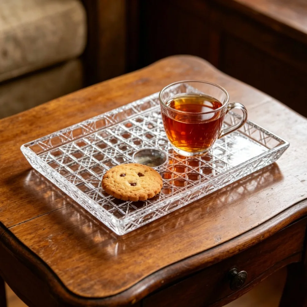 

European Light Luxury Retro Glass Tray Square Dessert Tray Candy and Dried Fruit Storage Creative Embossed Decorative Trays