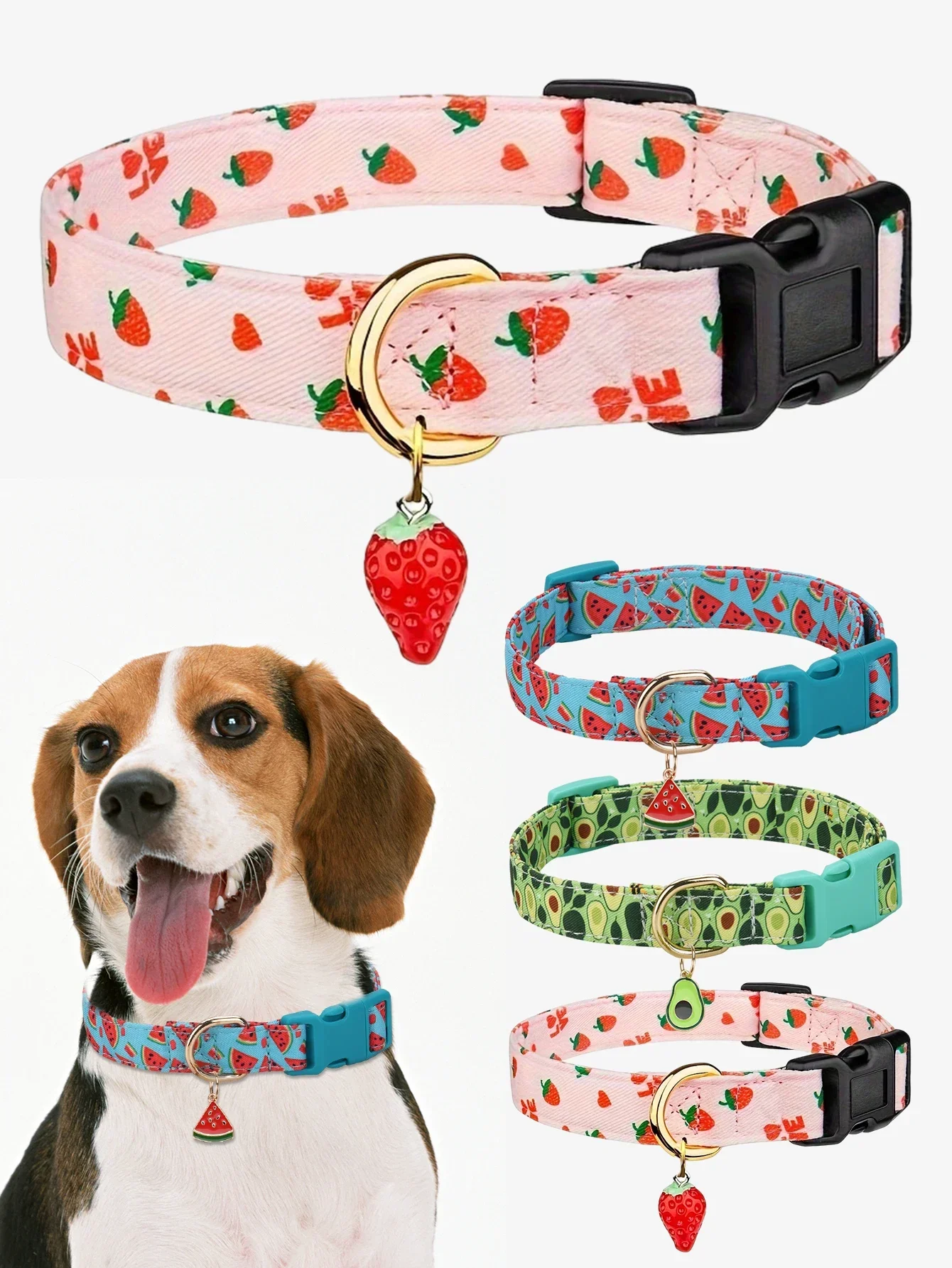 CP611 Pet Dog Puppy Cat Fruit Pattern Collar with Metal Fruit Pendant Applicable To Small Medium Pet