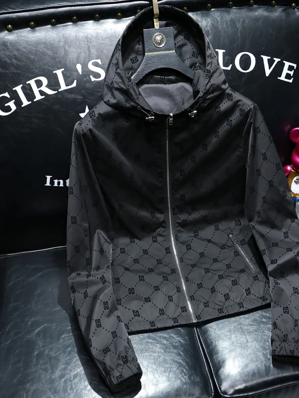 

Urban Faion Urban Versatile Bla Printed Hooded Open Cardigan Jaet Slim Fit Outerwear for Young Men Travel Spring Autumn