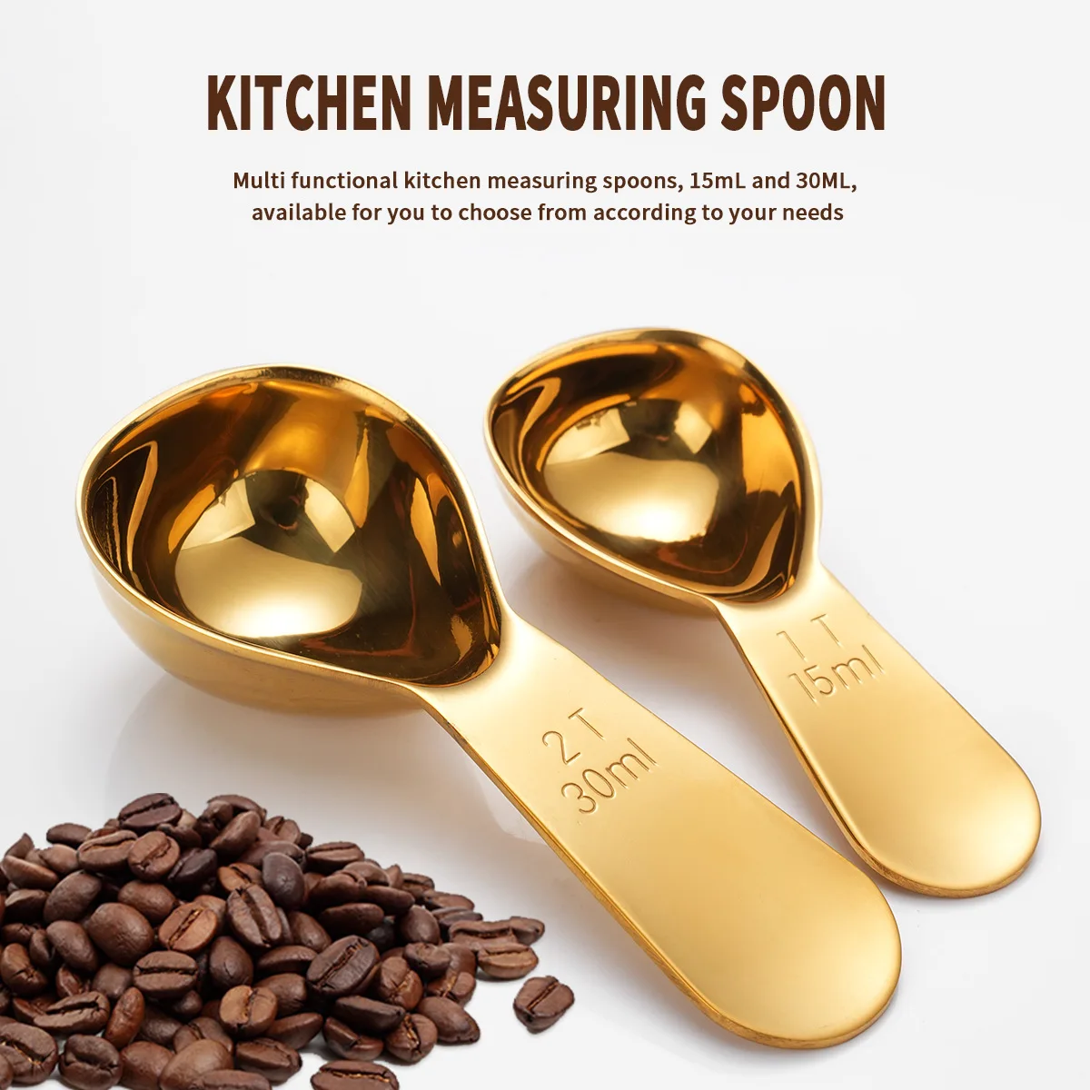 15/30ML Golden Coffee Scoop 304 Stainless Steel Measuring Coffee Scoop Short Handle Tablespoon Measuring Spoon for Coffee Sugar