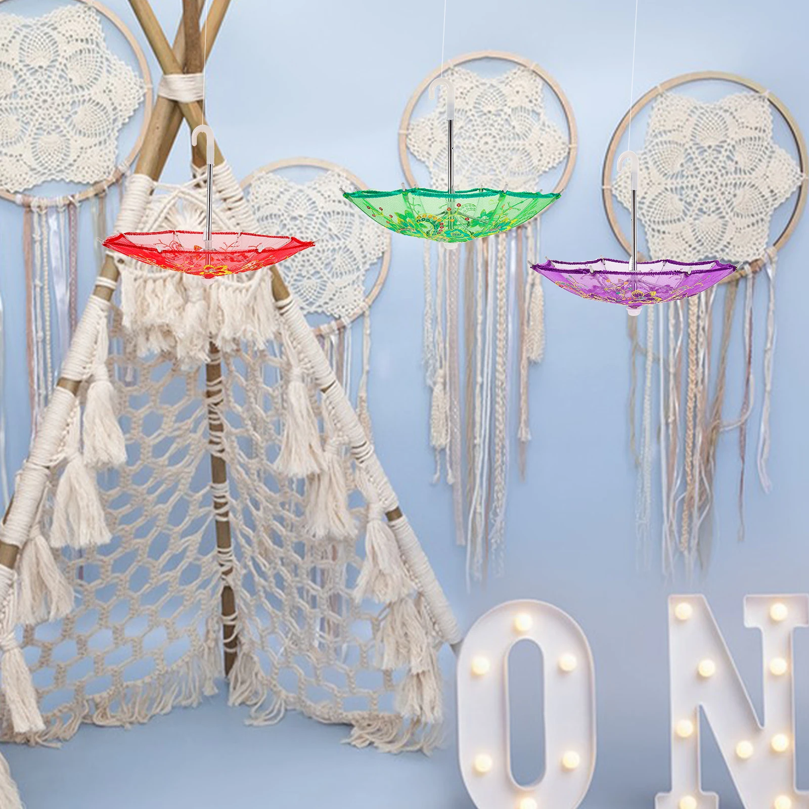 

3pcs Lace Compact Bridal Parasol Vintage Wedding Umbrella For Dance Masquerade Festival Decorative Umbrellas Lightweight