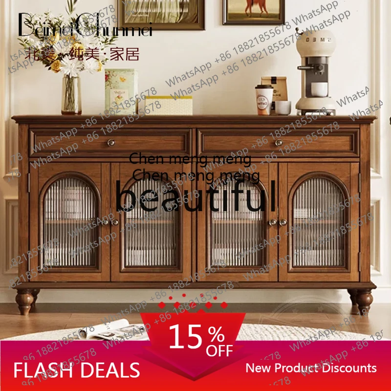 

z JAmerican solid wood dining side cabinet storage living room tea wine cabinet kitchen locker