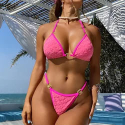 Floral Wrinkled Bikinis 2024 Metal Rings Bikini Female Swimsuit Women Swimwear Two-pieces Bikini Set Bathing Suit Swim Beachwear