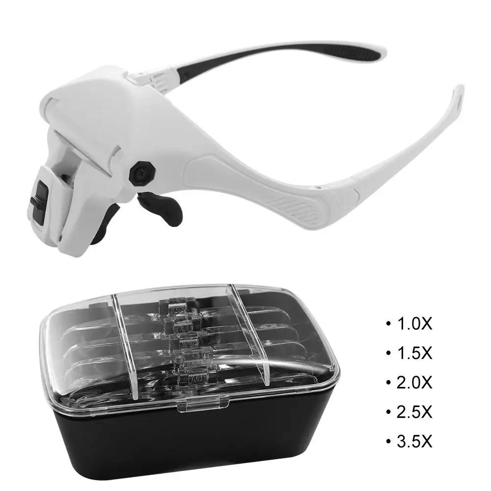 

Adjustable LED Light Headband Magnifier Glasses Professional Multiple lenses Headlamp for Eyelash Grafting Eyebrow Tattoo