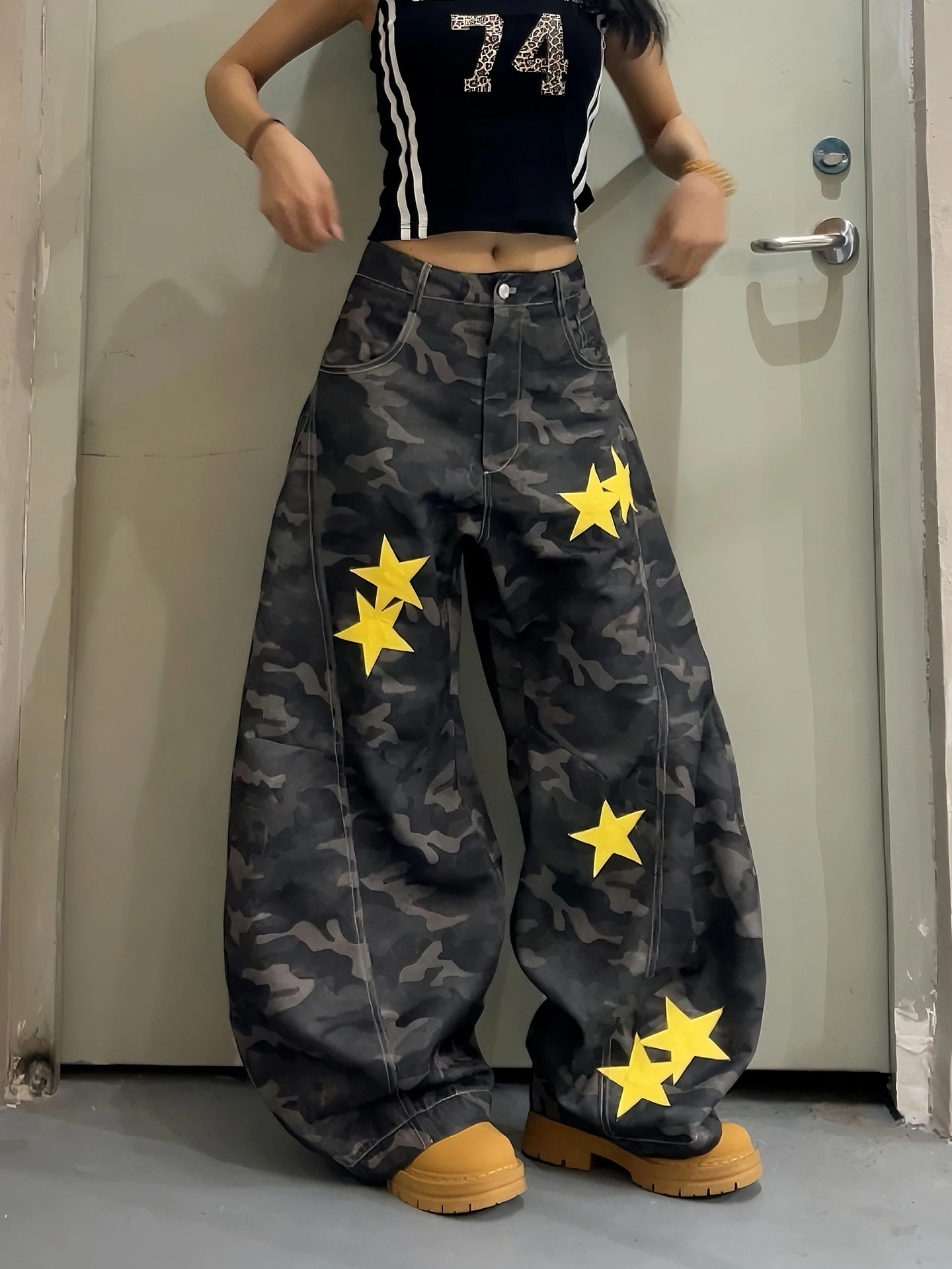 

Брюки-карго DoubleD American Street Sle с камуфляжной вышивкой, широкие, унисекс, с высокой талией, свободного кроя, рабочие, в стиле «нож»