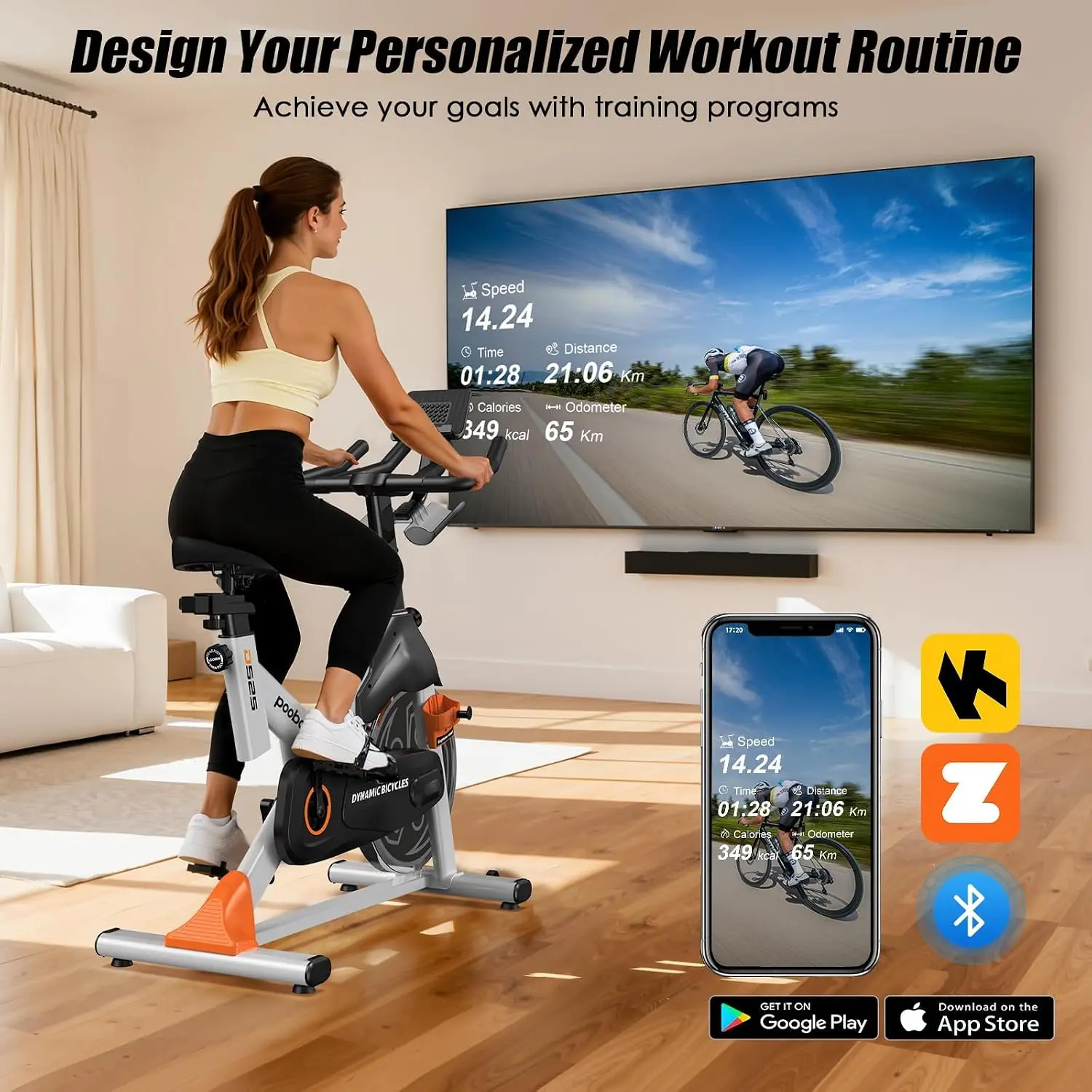 Magnetic Indoor Cycling Bike Stationary Exercise Bike Low Noise Home Workout with Tablet Mount App 350lbs, Customized