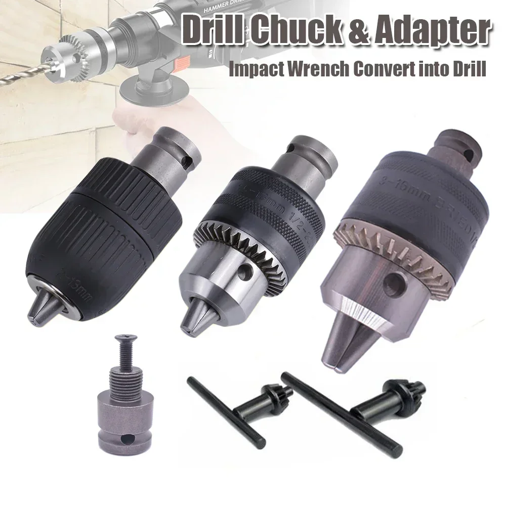 Drill Chuck & Drill Chuck Adapter Convert Impact Wrench Into Electric Drill - 1/2\