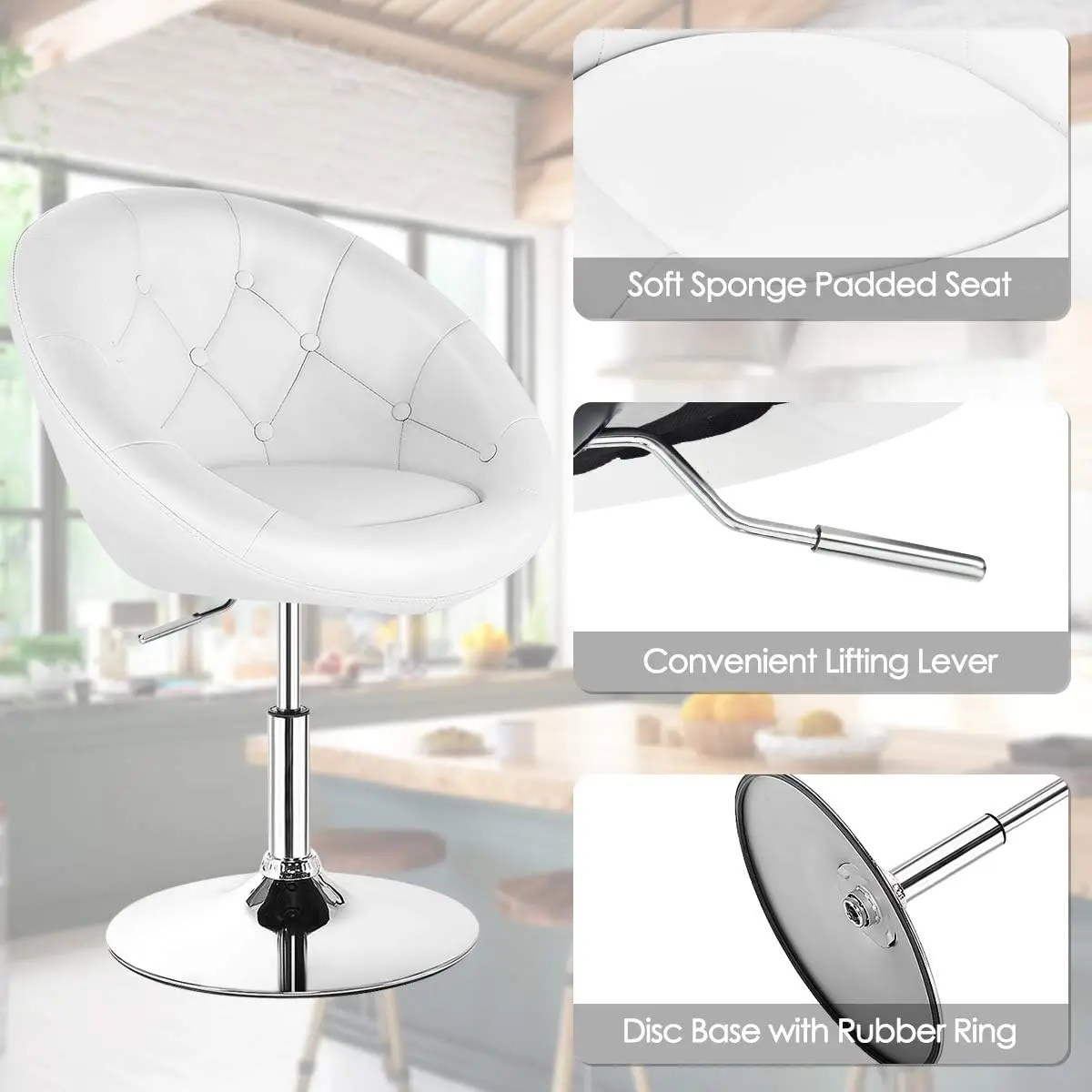 كرسي الغرور، كرسي مكياج معاصر قابل للتعديل مع إطار من الكروم، ظهر مستدير معنقدة، كرسي دوار حديث