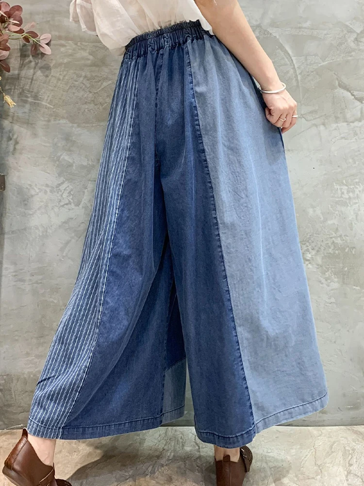 Max LuLu 2024 Spring Fashion Denim Wide Pants Womens Loose Classic Plaid Vintage Jeans Ladies Striped Leisure Oversized Trousers