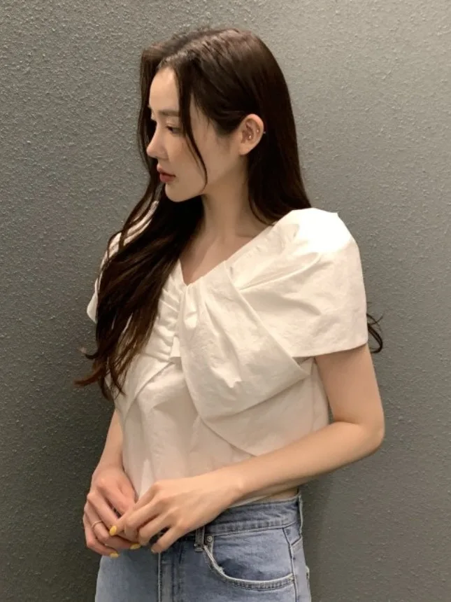 

Шикарный повседневный дизайн ort irt Knot Design Agel Cross Design Small Batch Ele Sle Commute Spring Season Pure Color