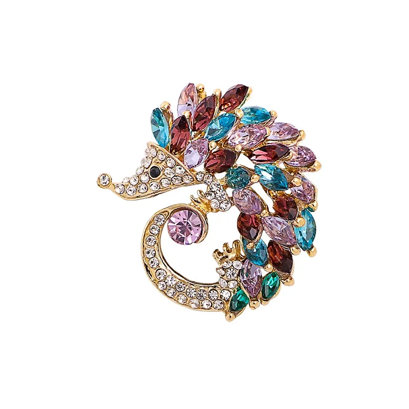 New Creative Hedgehog Brooch Rhinestone Crystal Brooches Alloy Drip Oil Animal Series Corsage Clothing Accessories