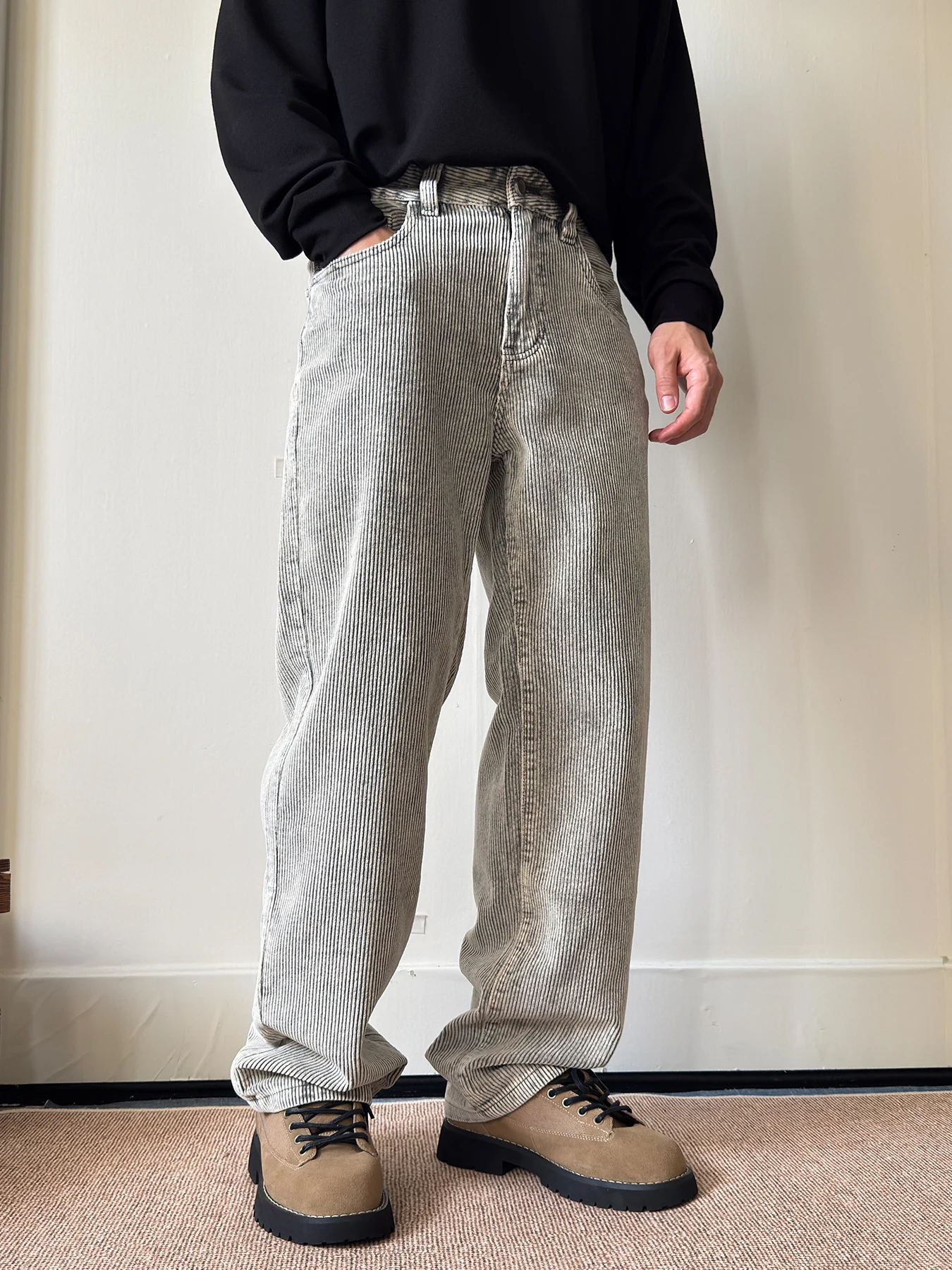 

American Style Simple Khaki Corduroy Men's Casual Pants Autumn Winter Vintage Pure Cotton Cleanfit Straight Leg Long Trousers