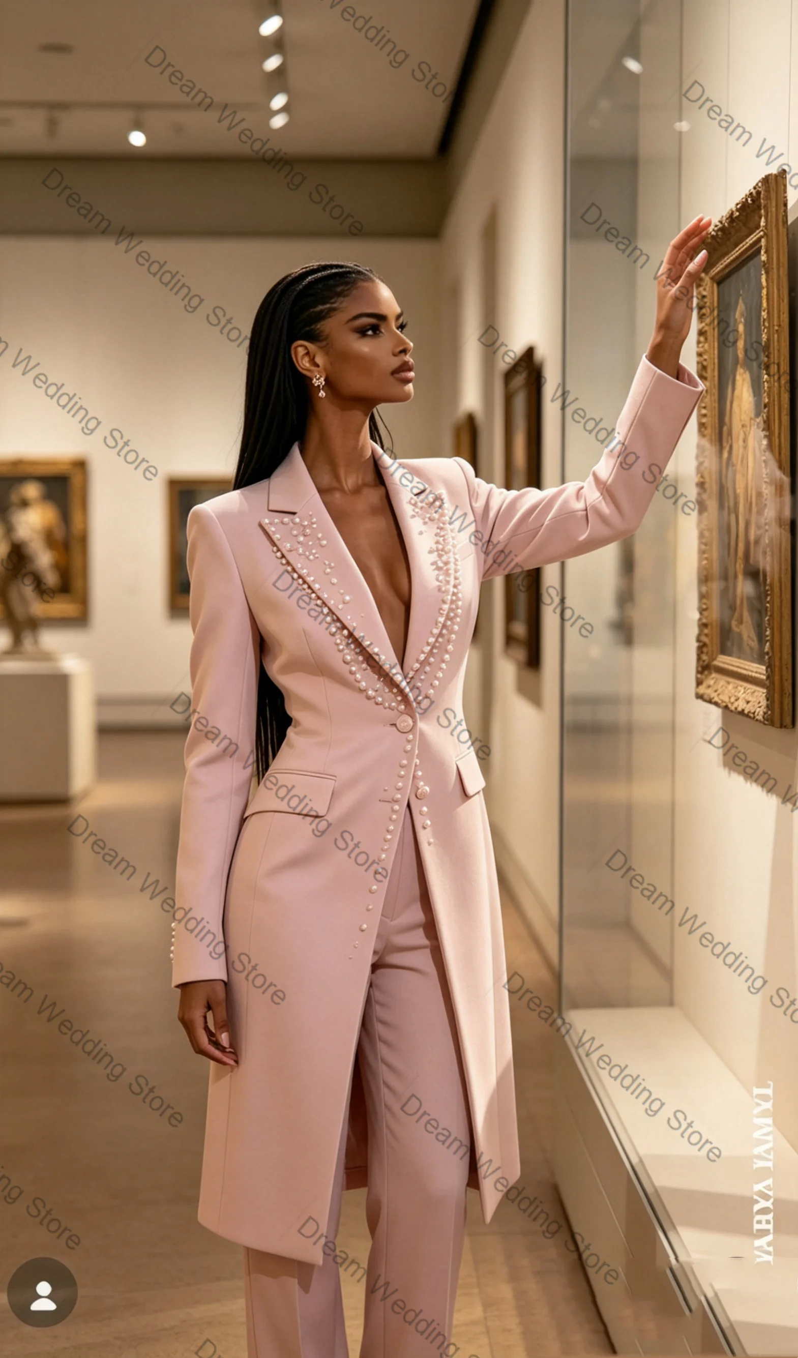 

Crystals Long Women Suit Pants Set 2 Pcs Blazer+Trousers Spring Autumn Formal Office Lady Jacket Customized Wedding Guest Coat