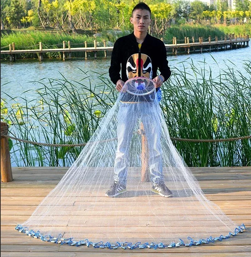 Lawaia Hand Cast Net Monofilament Fishing Line Folding Mesh Nylon Fishing Net Catch Fish Network Galvanized Steel Pendant