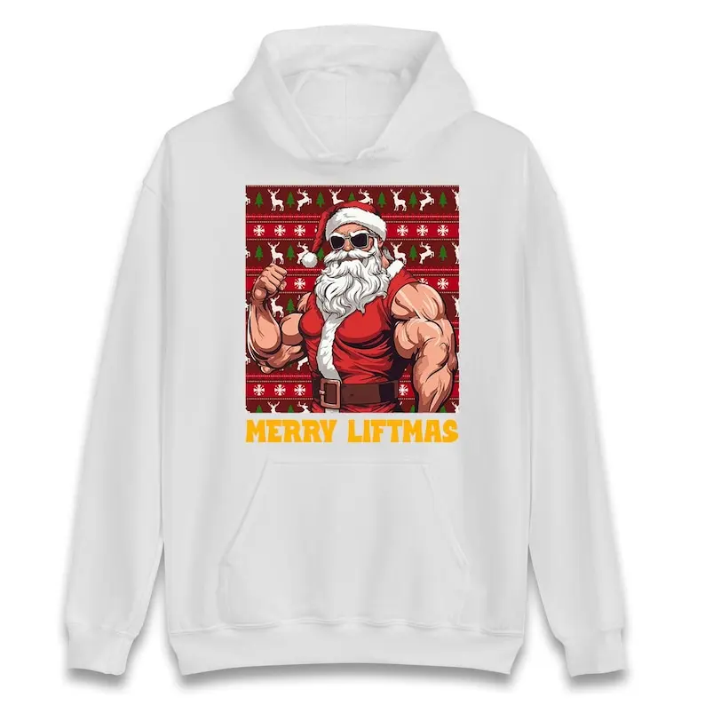 Merry Liftmas Divertente Babbo Natale Maglione Felpa con cappuccio da palestra natalizia Bodybuilder natalizio Allenamento modello creativo Pullover primaverile e autunnale