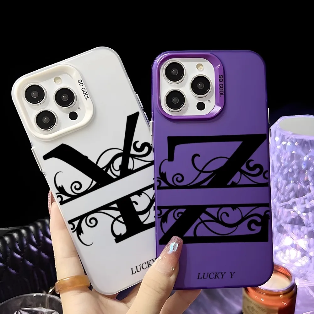 Lucky Letter YZ Cool Phone Case For IPhone 16 15 14 13 12 11 Pro Max White Purple Matte Laser Metallic Aurora Funda