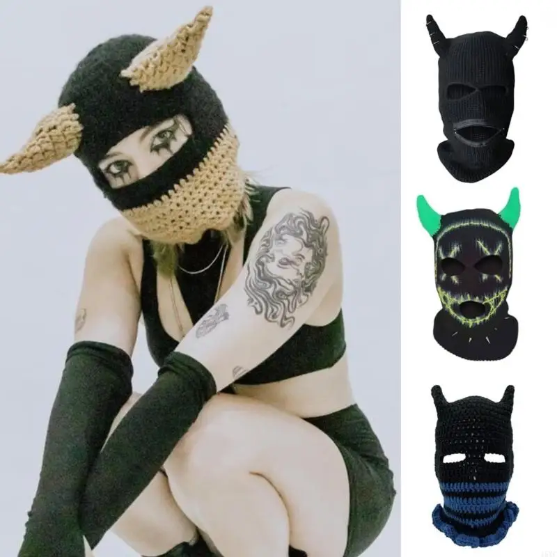 1PC Winter-Gesichtsmaske, Skimaske, warme gestrickte Sturmhaube für Männer und Frauen, winddichte Gesichtsabdeckung für Halloween-Party im Freien – Detail 2