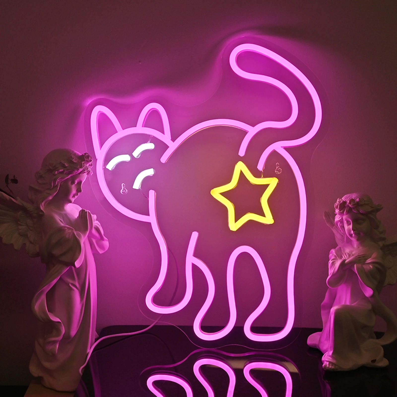 Cat Neon Signs for Wall Decor Dimmable Led Light Pink Animal Light Signs for Bedroom Cat Theme Birthday Gifts Party Home Decor