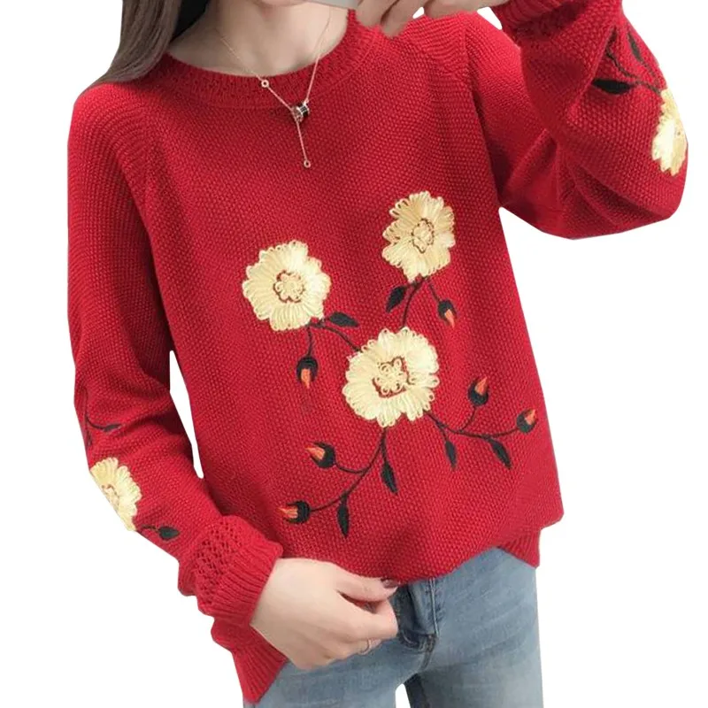 

Tender Slim Girl's Clothes New Female Knitwear Fashion Autumn Winter Women Sweater Flower Embroidery Harajuku Lady Pullove