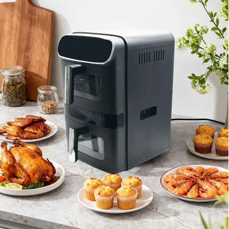 &Home Multifunctional air Fryer with Dual Pot Design and Visible windows Allowing for One Step Healthy and Oil-free Cooking