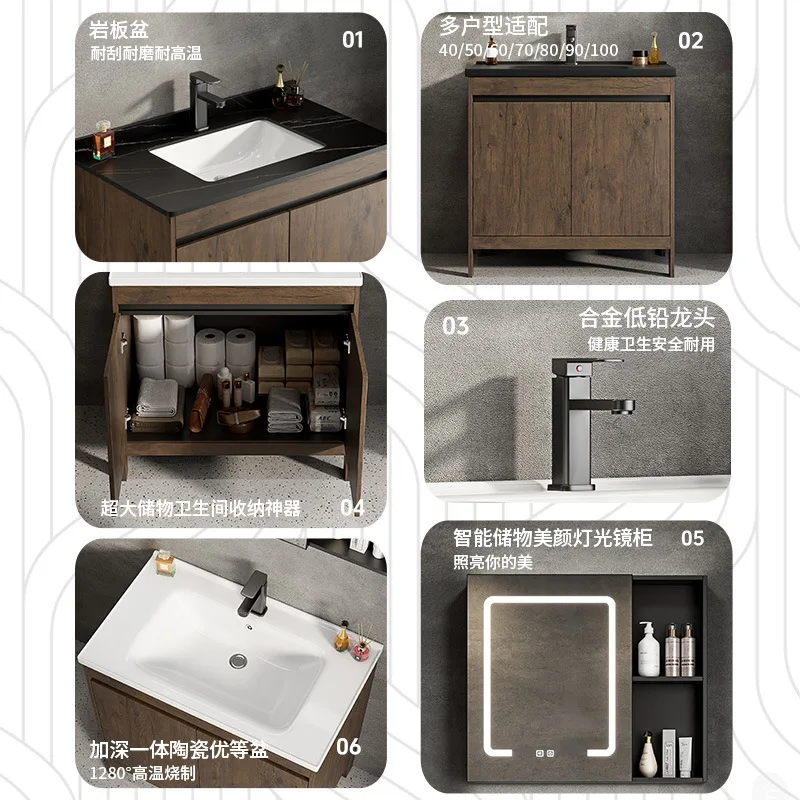 Factory Wholesale Floor Standing Bathroom Vanities Modern Washbasin and Bathroom Cabinet Waterproof Counter Top at Price view 3