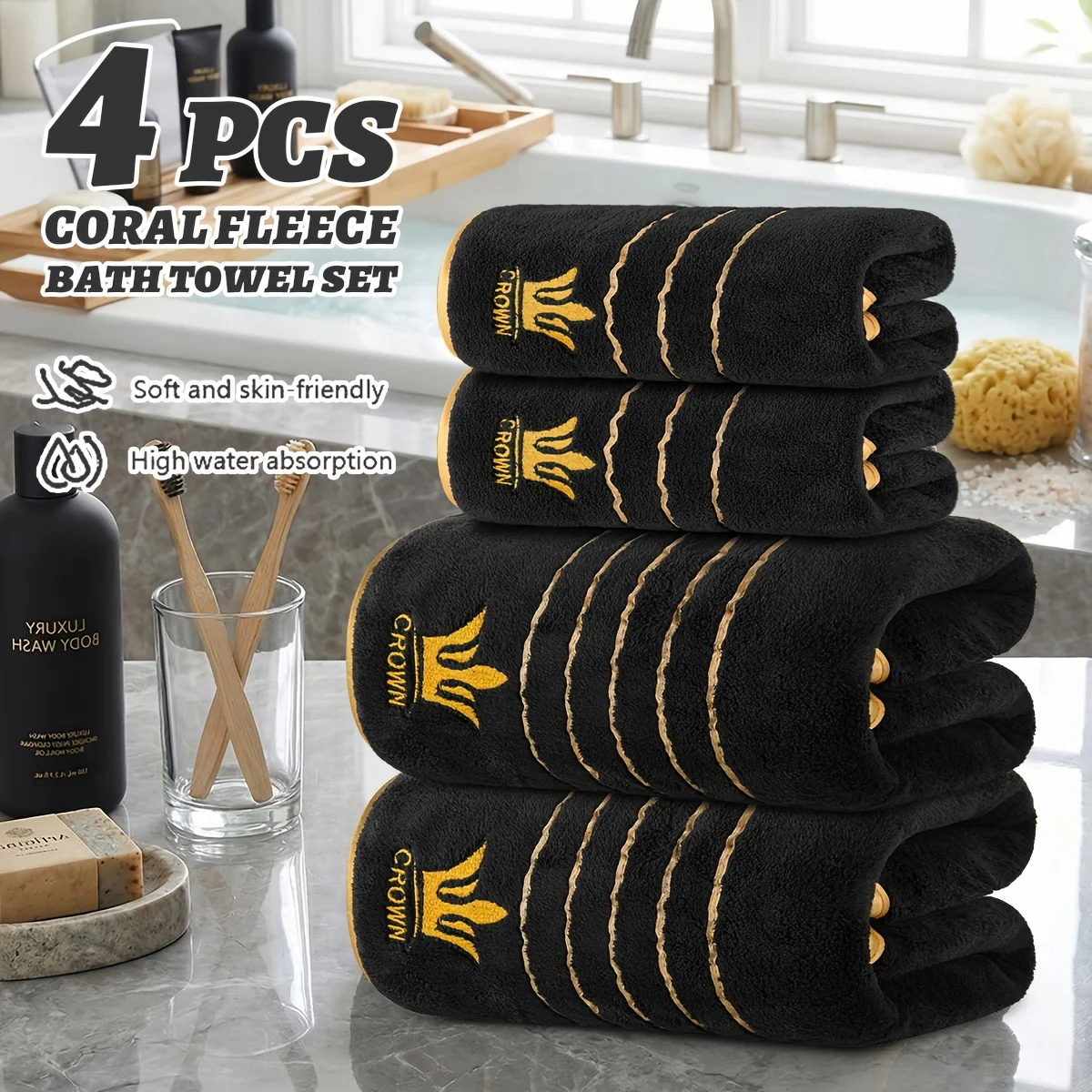 

Набор из 4 предметов: роскошные полотенца для ванной и рук, включая 2 банных и 2 полотенца для рук. Роскошный набор полотенец из кораллового флиса, Fea