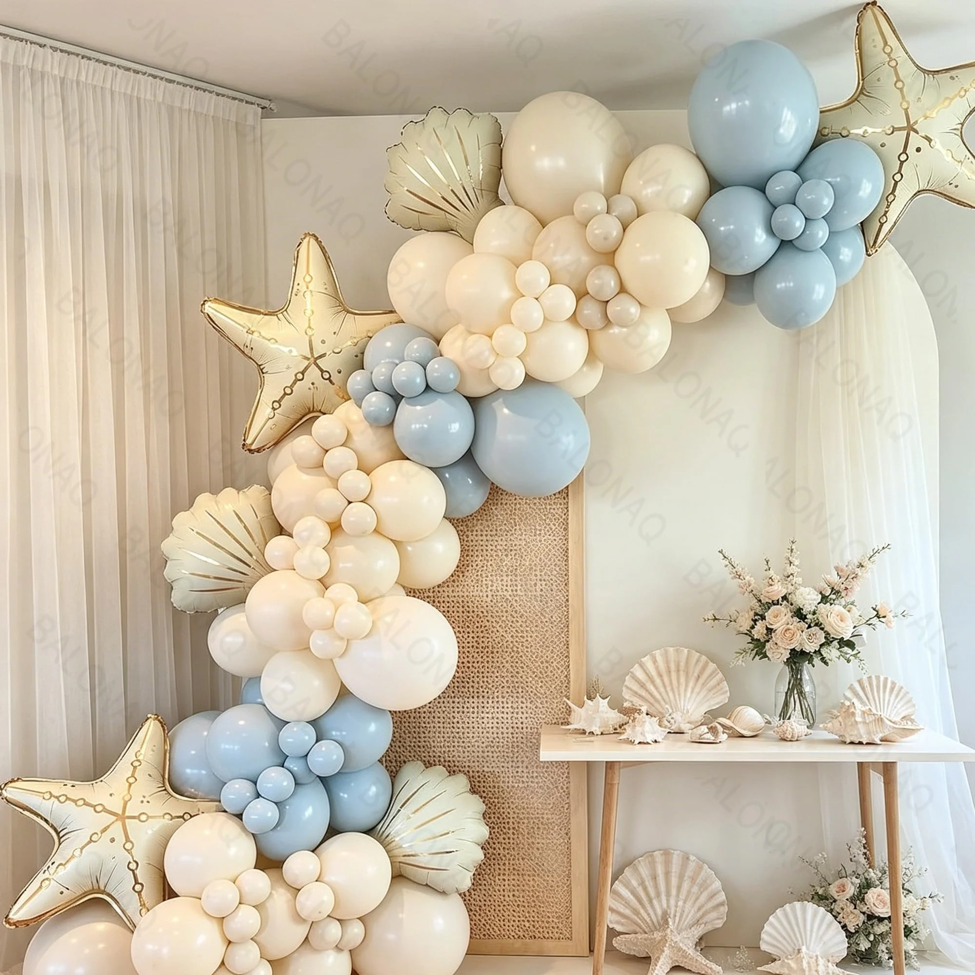 98pcs Seashell Starfish Balloons Gold Foil Ocean Themed Balloon Under The Sea Balloons for Mermaid Themed Coastal Beach Wedding