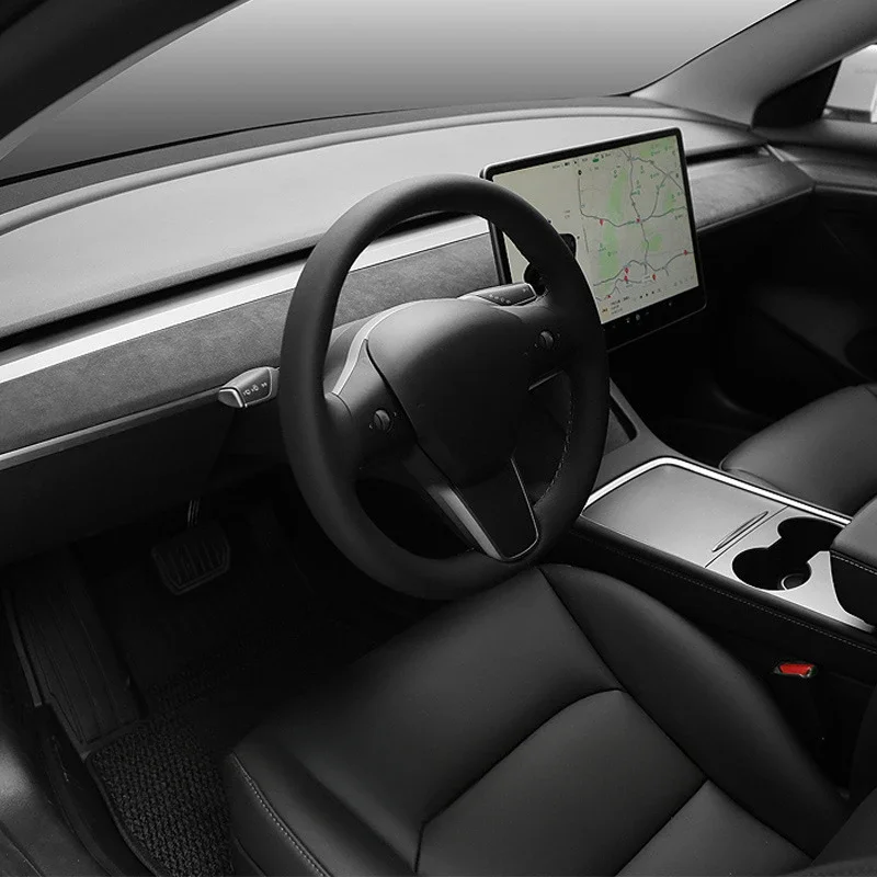 For Tesla Model Y Model 3 2019-2023 Italy Suede Wrap Dashboard Panel Trim Cover Sticker Protector Pad Car Interior Accessories